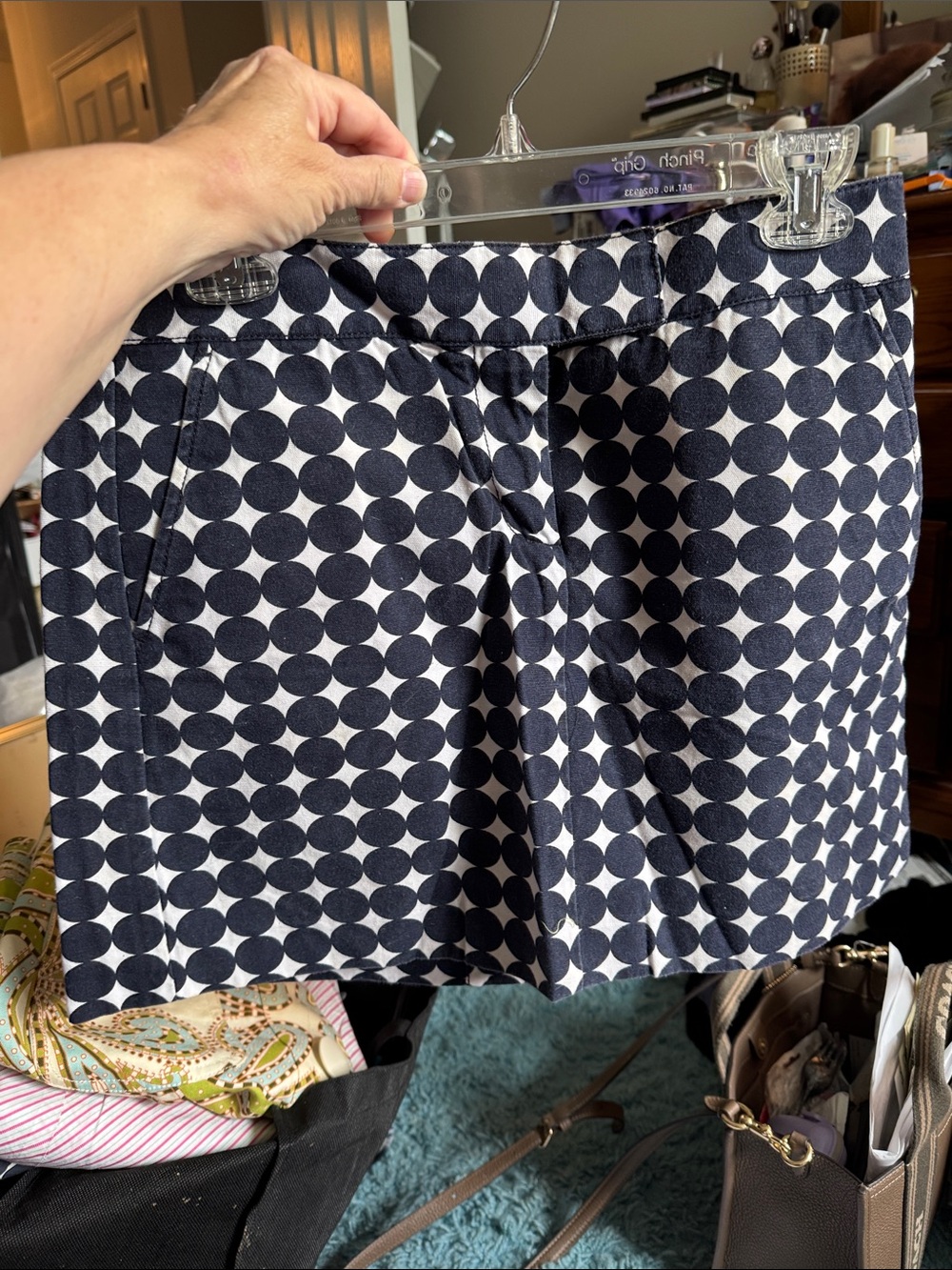 J. Crew Navy and White Polka Dot Mini Skirt